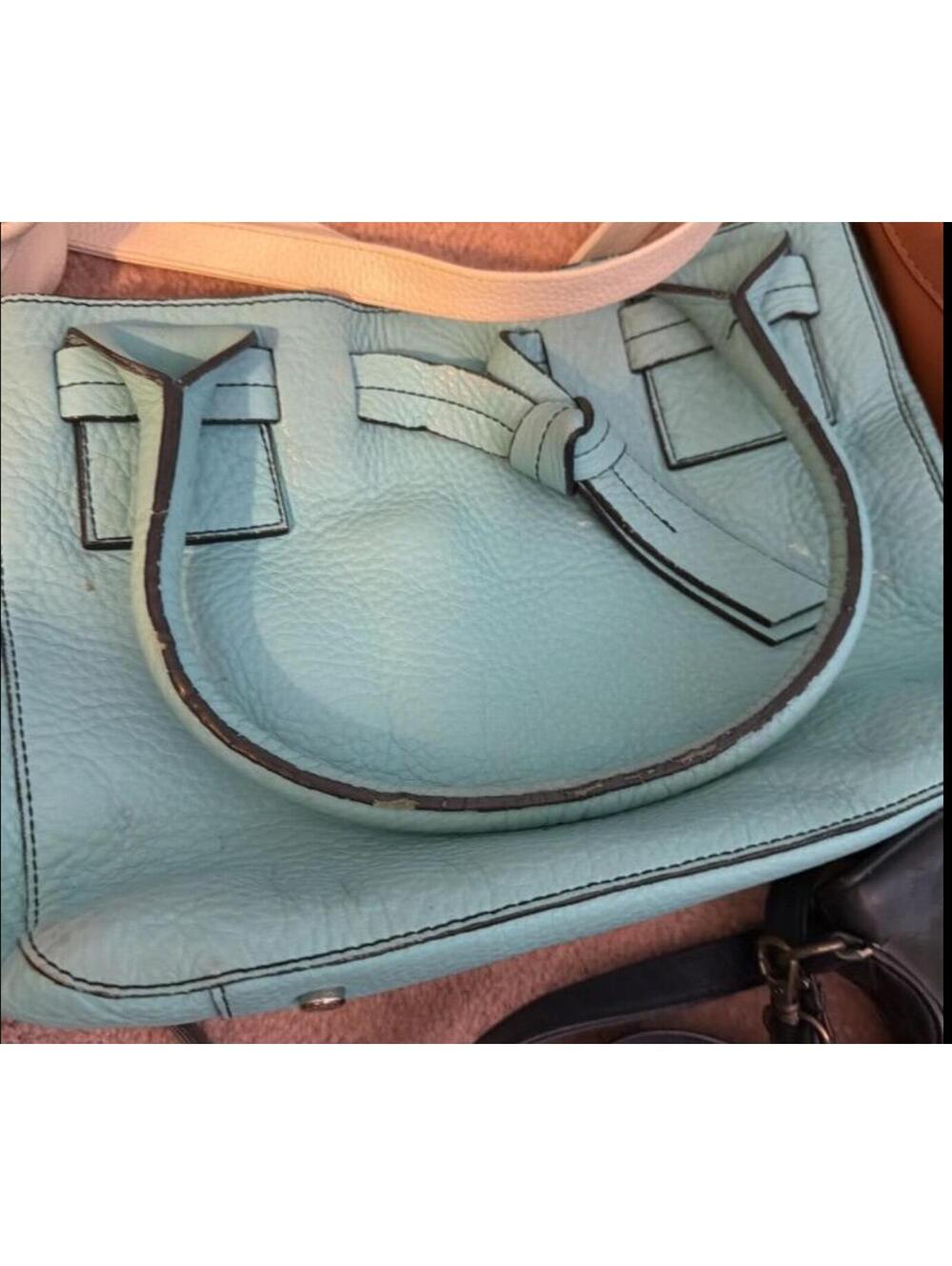 Hollywood Style Turquoise Leather Handbag with Dual Handles